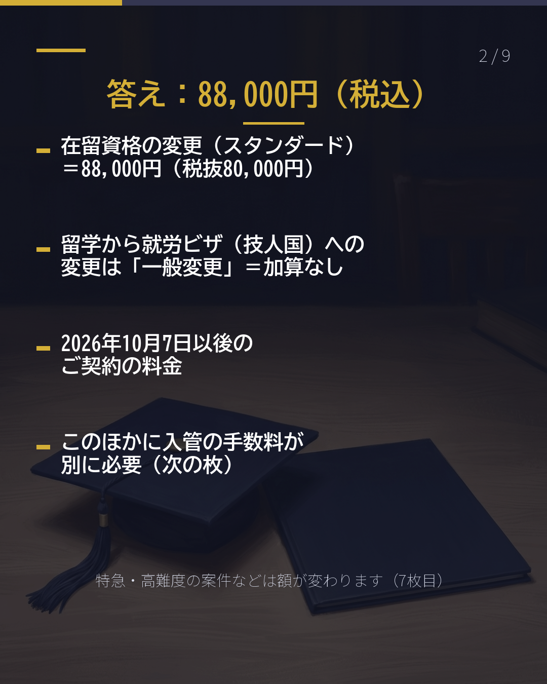 留学から就職、 ビザの変更を頼むと いくら?(2/9)