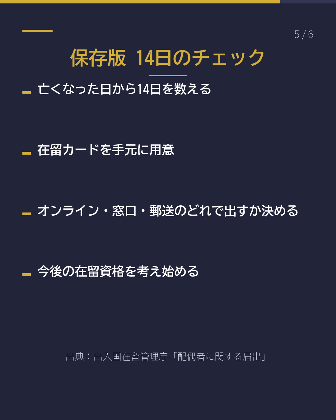 配偶者を亡くしたとき 入管への届出は 14日以内(5/6)