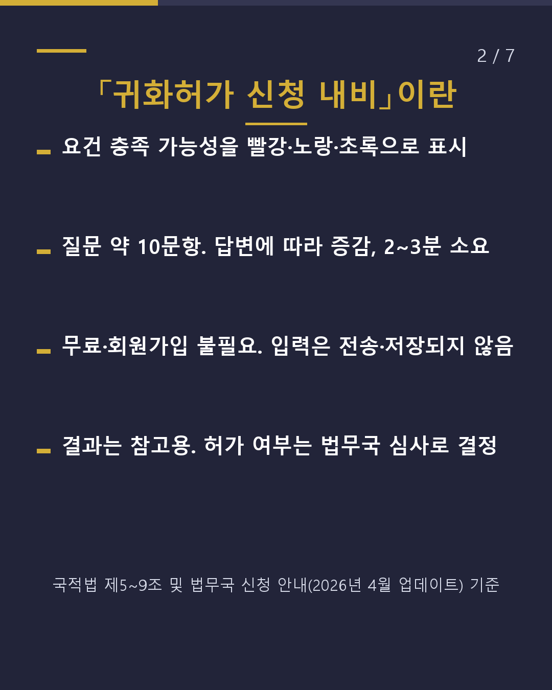 귀화 가능성을 무료로 자가 진단(2/7)