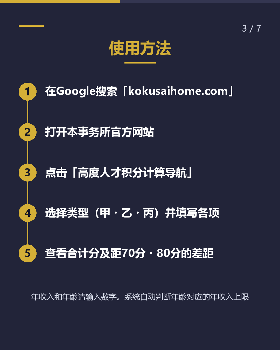 高度专门职的 积分，有多少？（3/7）