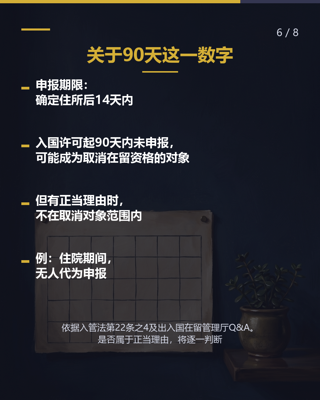 来日后的首次申报 确定住所后14天 窗口在市区町村（6/8）