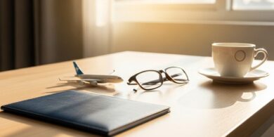 パスポート手数料引き下げで海外がより身近になることを象徴する、朝の光が差し込む机の上の旅の準備イメージ