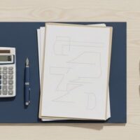 在留関連書類と納付書、印鑑を整然と並べたデスクの俯瞰。永住許可の取消し制度と公的義務の適正な履行を象徴。