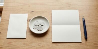 2026年10月1日に改定される在留許可手数料の準備を象徴する、机に置かれた無地の封筒と用紙とペンのイメージ