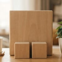 大きな木のブロックの前に小さなブロックを2つ置いたイメージ。特定技能2号の方が後輩を指導する体制を象徴。